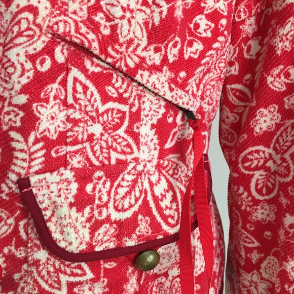 ELEVENSES Anthropologie Textured Red White Floral Polka Dot Lined Hooded Jacket - Picture 8 of 16